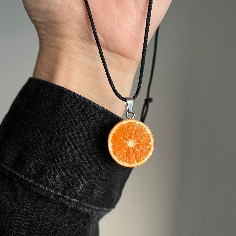 Cute Fresh Half Orange Necklace Personality Creative Fruit Pendant Design High-end Neck Jewelry Gift