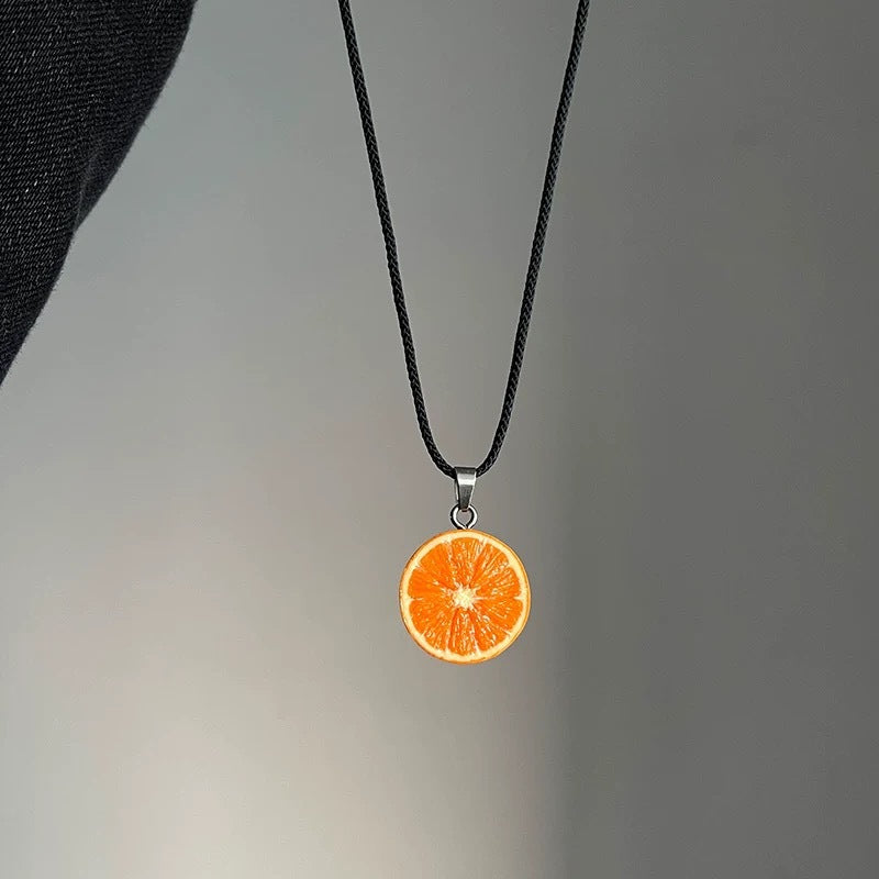 Cute Fresh Half Orange Necklace Personality Creative Fruit Pendant Design High-end Neck Jewelry Gift