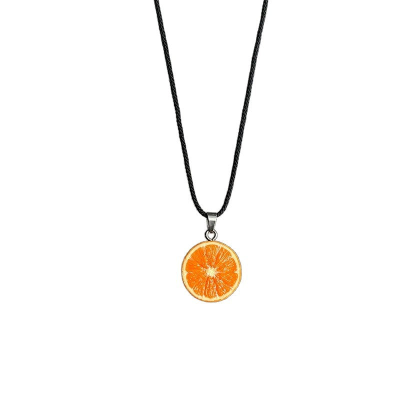 Cute Fresh Half Orange Necklace Personality Creative Fruit Pendant Design High-end Neck Jewelry Gift